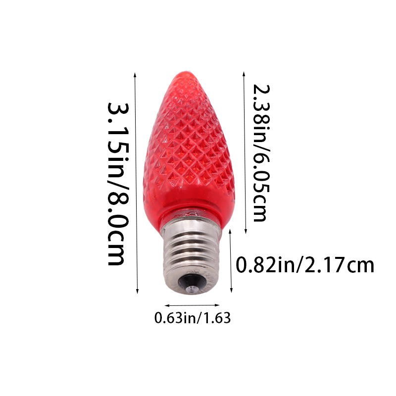 25 Pack C9 LED Replacement Christmas Light Bulb, C9 Shatterproof LED Bulb for Christmas String Light, E17 Intermediate Base, Commercial Grade Bulbs, 5 Diode (LED's-Red)