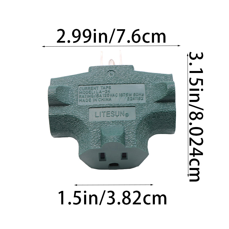 Outlet Extender [UL Listed] 3 Way Electrical Splitter - 3 T-Shaped Adapter Outdoor Power Splitter Grounded Wall Tap Adapter Heavy Duty (4, green)