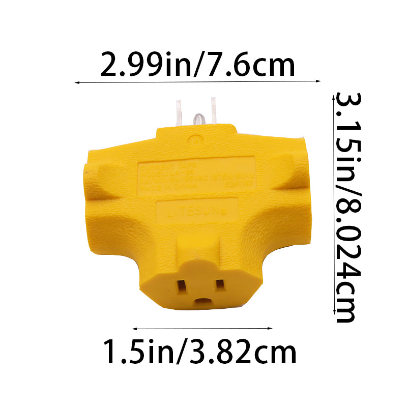 Outlet Extender [UL Listed] 3 Way Electrical Splitter - 3 T-Shaped Adapter Outdoor Power Splitter Grounded Wall Tap Adapter Heavy Duty (4, Yellow)