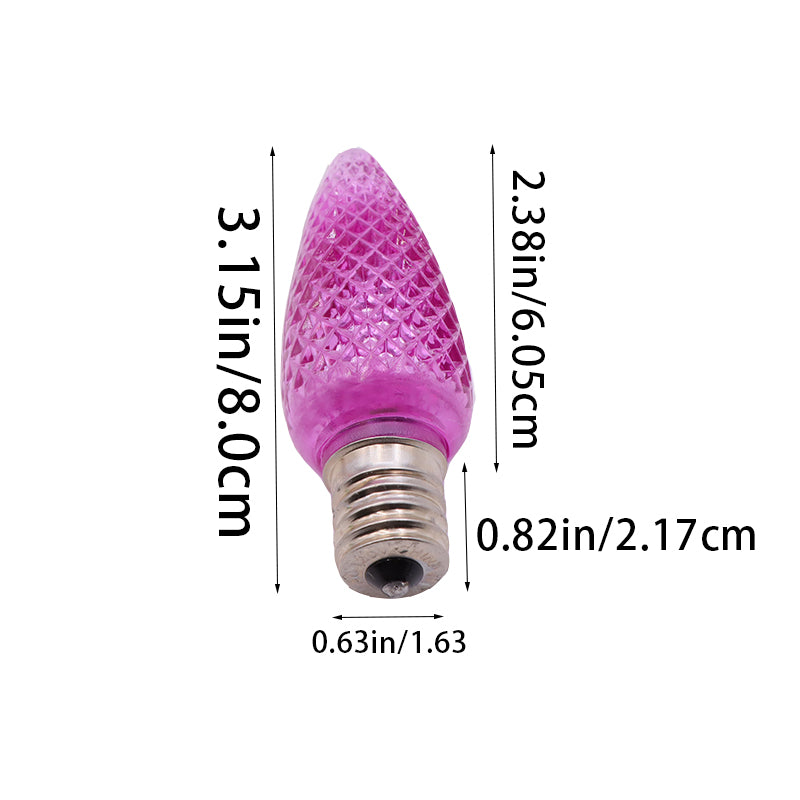 25 Pack C9 LED Replacement Christmas Light Bulb, C9 Shatterproof LED Bulb for Christmas String Light, E17 Intermediate Base, Commercial Grade Bulbs, 5 Diode (LED's-purple)