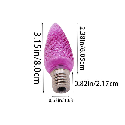 25 Pack C9 LED Replacement Christmas Light Bulb, C9 Shatterproof LED Bulb for Christmas String Light, E17 Intermediate Base, Commercial Grade Bulbs, 5 Diode (LED's-purple)