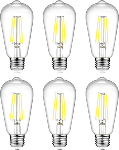 Vintage LED Edison Bulbs, 4W-6W-8W, Three light color options - warm yellow 3000k- Natural light 4000k- White light -6500k , E26 Medium Base, Non Dimmable, Clear Glass, Pack of 6
