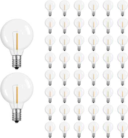 G40 Led Replacement Light Bulbs, E12 Screw Base Shatterproof Globe Bulbs for Outdoor String Lights, 1Watt Equvalent to 5 Watt Incandescent Bulbs,Warm White, 25Pack