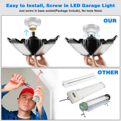 LED Garage Lights - 2 Pack Super Bright 32000LM LED Garage Ceiling Light 6500K LED Shop Light w/ 6 Deformable Panels Screw in E26/E27 Socket LED Bulbs for Workshop Storage Warehouse Attic