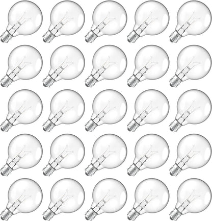 G40 Led Replacement Light Bulbs, E12 Screw Base Shatterproof Globe Bulbs for Outdoor String Lights, 1Watt Equvalent to 5 Watt Incandescent Bulbs,Warm White, 25Pack