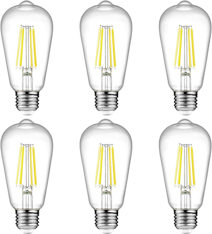 Vintage LED Edison Bulbs, 4W-6W-8W, Three light color options - warm yellow 3000k- Natural light 4000k- White light -6500k , E26 Medium Base, Non Dimmable, Clear Glass, Pack of 6