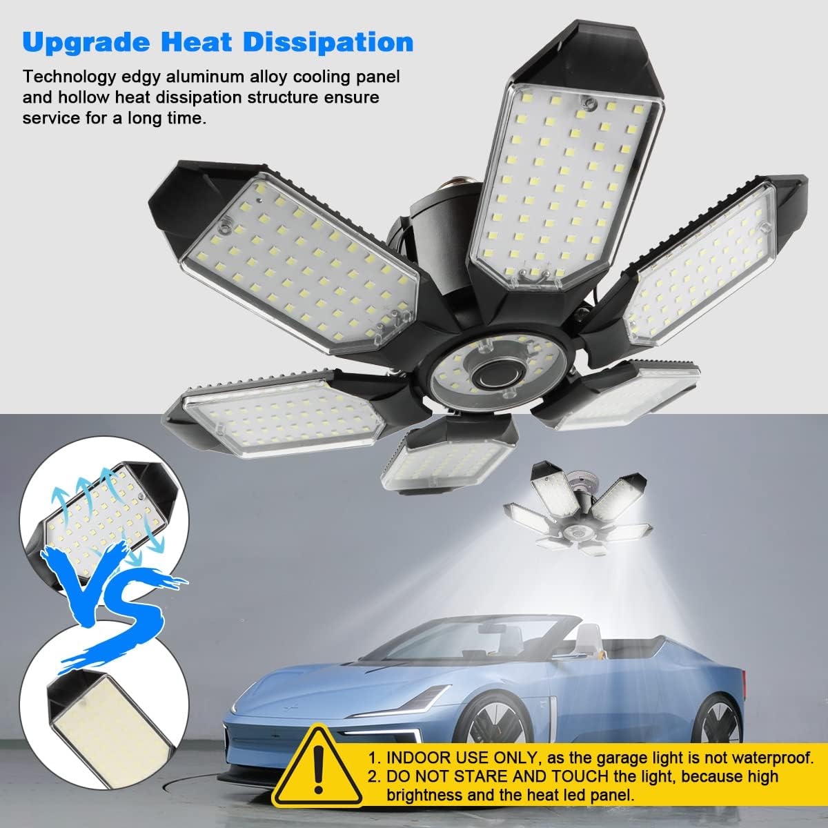 LED Garage Lights - 2 Pack Super Bright 32000LM LED Garage Ceiling Light 6500K LED Shop Light w/ 6 Deformable Panels Screw in E26/E27 Socket LED Bulbs for Workshop Storage Warehouse Attic