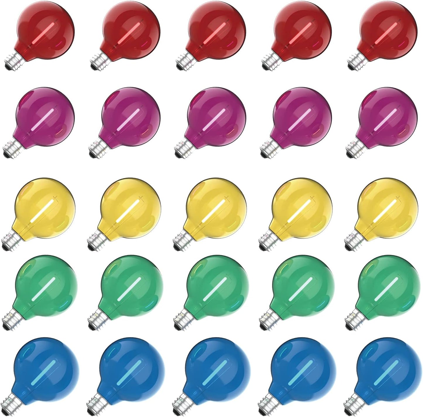 G40 Led Replacement Light Bulbs, E12 Screw Base Shatterproof Globe Bulbs for Outdoor String Lights, 1Watt Equvalent to 5 Watt Incandescent Bulbs,Warm White, 25Pack