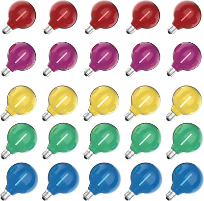 G40 Led Replacement Light Bulbs, E12 Screw Base Shatterproof Globe Bulbs for Outdoor String Lights, 1Watt Equvalent to 5 Watt Incandescent Bulbs,Warm White, 25Pack