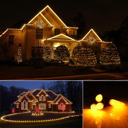 25 Pack C9 LED Replacement Christmas Light Bulb, C9 Shatterproof LED Bulb for Christmas String Light, E17 Intermediate Base, Commercial Grade Bulbs, 5 Diode (LED's-Yellow)