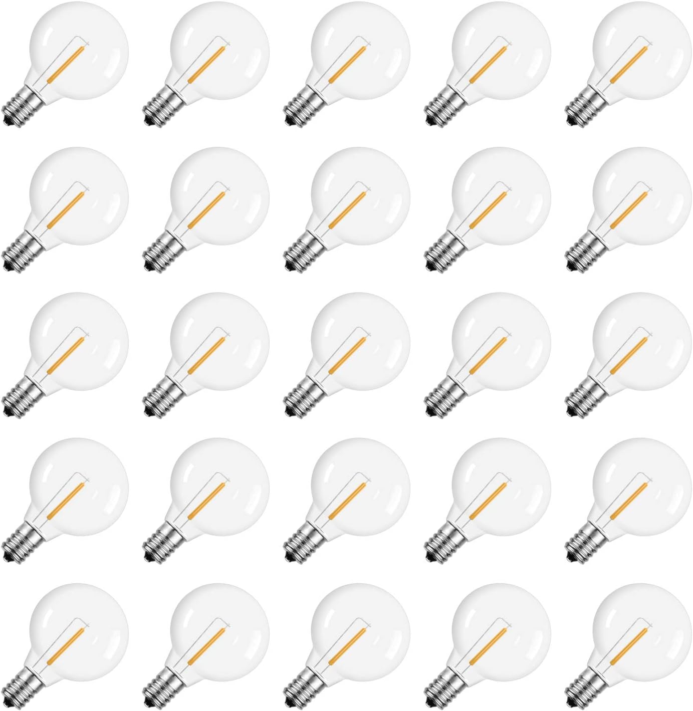G40 Led Replacement Light Bulbs, E12 Screw Base Shatterproof Globe Bulbs for Outdoor String Lights, 1Watt Equvalent to 5 Watt Incandescent Bulbs,Warm White, 25Pack