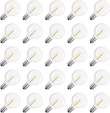 G40 Led Replacement Light Bulbs, E12 Screw Base Shatterproof Globe Bulbs for Outdoor String Lights, 1Watt Equvalent to 5 Watt Incandescent Bulbs,Warm White, 25Pack