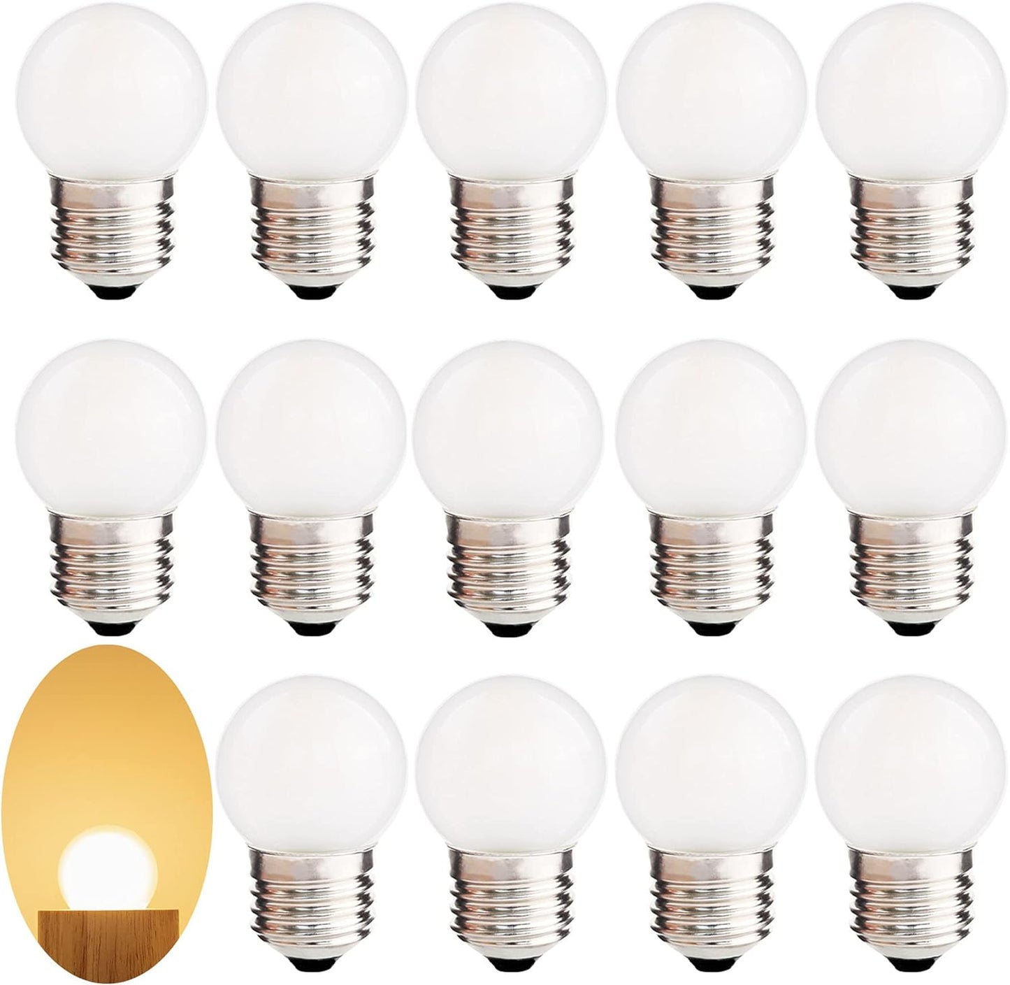 G40 1.5w Low Wattage Led Bulb Equivalent 15 Watt Standard E26 Base G14 Small Low Power Light Bulb, Frosted, Warm White 2700k, CRI 90+, 150lm, Pack of 2