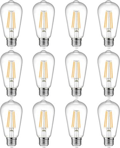 Vintage LED Edison Bulbs, 4W-6W-8W, Three light color options - warm yellow 3000k- Natural light 4000k- White light -6500k , E26 Medium Base, Non Dimmable, Clear Glass, Pack of 6
