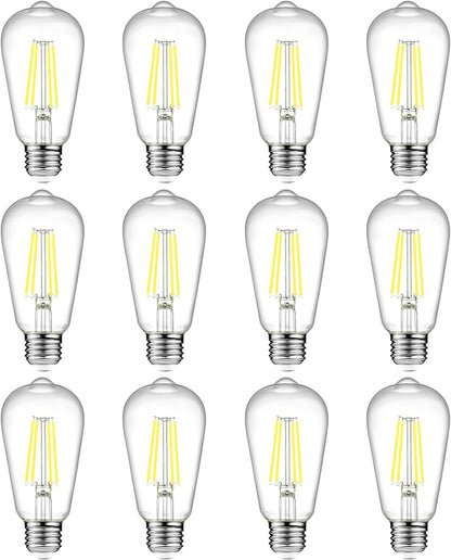 Vintage LED Edison Bulbs, 4W-6W-8W, Three light color options - warm yellow 3000k- Natural light 4000k- White light -6500k , E26 Medium Base, Non Dimmable, Clear Glass, Pack of 6
