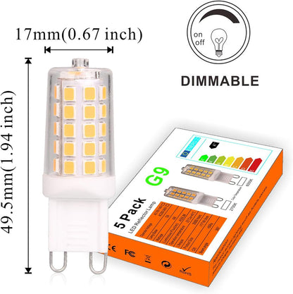 G9 LED Bulb Dimmable 4W, 40 Watt T4 G9 Halogen Equivalent, 2700K Soft Warm White, 120V No-Flicker, Chandelier Lighting 450LM (5 Pack)