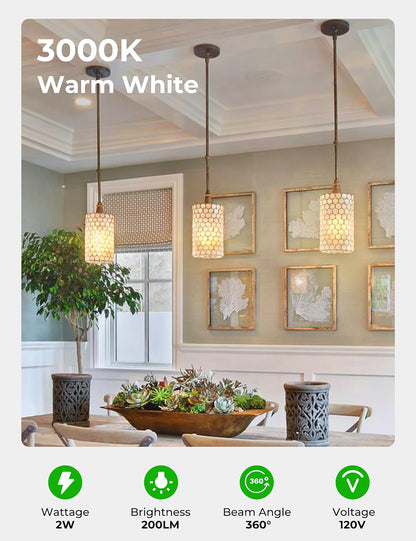 2W E12 LED Night Light Bulb, Mini Type B C7 Light Bulb Equivalent 25W, Warm White 3000K, 120V E12 Edison Screw LED Bulb for Chandeliers, Salt Lamp, Non-Dimmable, 6-Pack